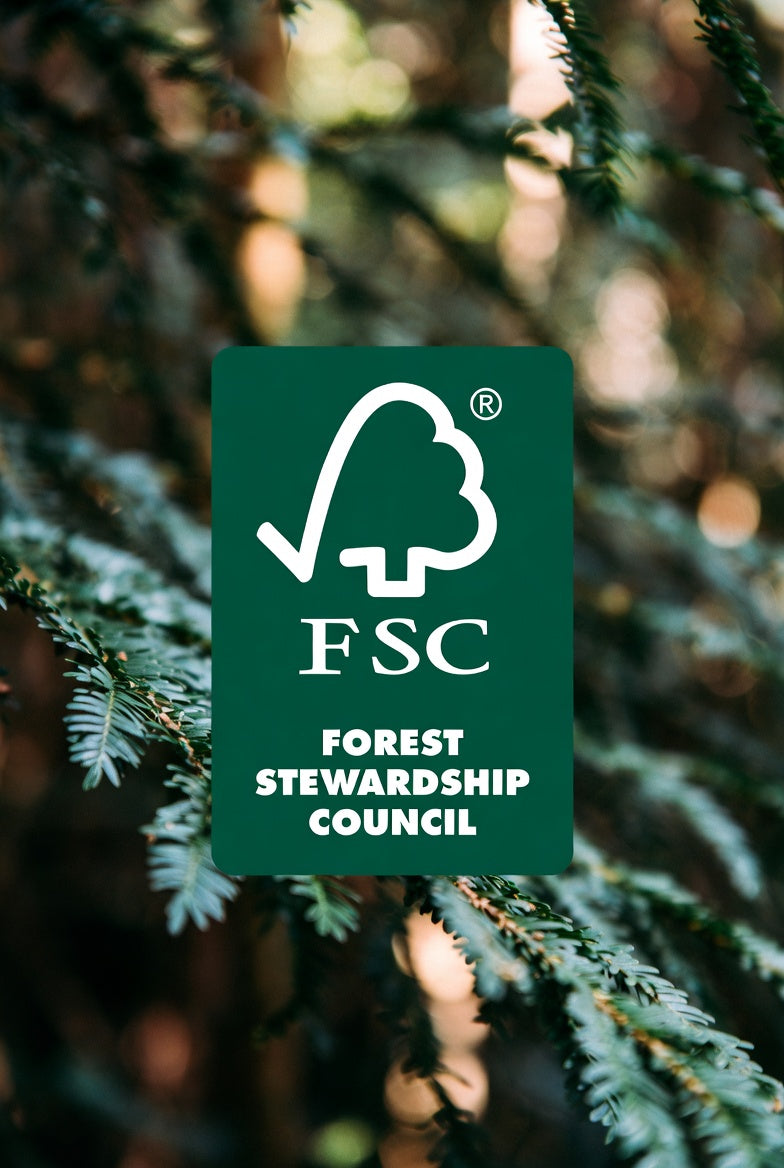 FSC Forest Stewardship Council certification logo on green forest background representing sustainable and eco-friendly bamboo toilet paper
